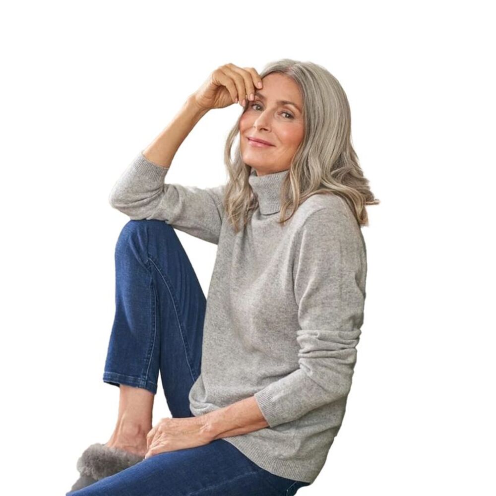 WoolOvers Womens/Ladies Cashmere Polo Neck Fitted Sweater / Marble